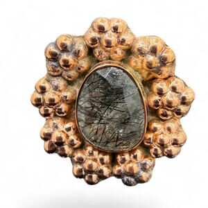 Black Rutilated Quartz Ring Handmade Copper Flower Size 8 Artisan Crafted Flower